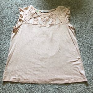 NWT LOFT Blush Pink Eyelet Yoke Top Size Large P